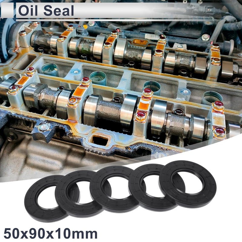 RATCHROLL ختم زيت عالمي TC مزدوج الشفة مع حلقة زنبركية فولاذية ختم عمود دوار 50x90x10 مم ضغط عالي مطاط NBR أسود 5 قطع - Image 2